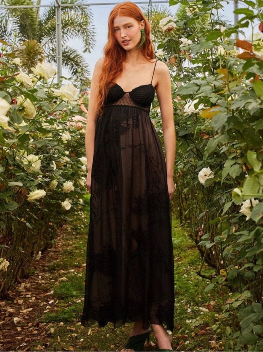 Farm Rio Special Lace Black Maxi Dress NWT
